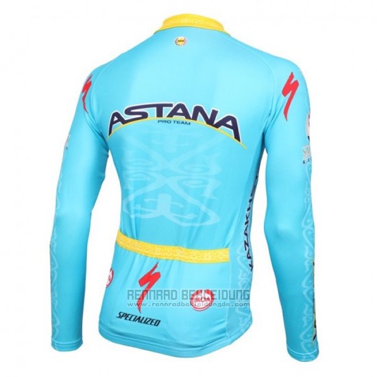 2016 Fahrradbekleidung Astana Hellblau und Gelb Trikot Langarm und Tragerhose - zum Schließen ins Bild klicken